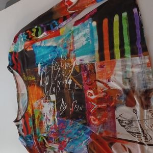 Apriori multi neon colored long sleeve artwork design size 14 top